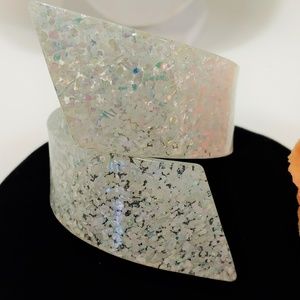 Vintage Hinged Confetti Lucite Clamper Bracelet